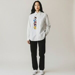 Vintage 90s Disney Button Down Shirt White Character Embroidery Nostalgia Retro